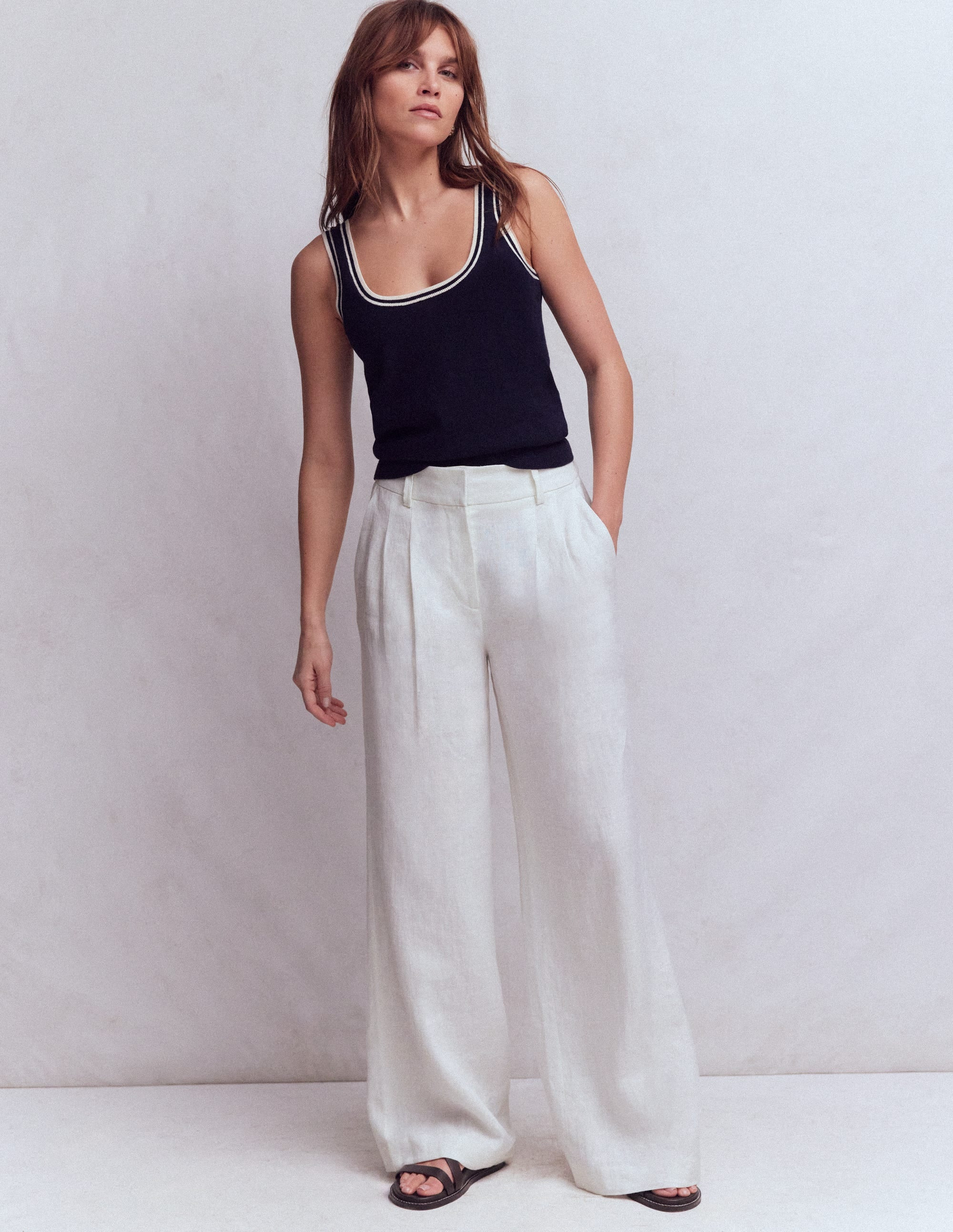 Boden Women's Kensington Linen Trousers in White | Size 14 | Boden UK