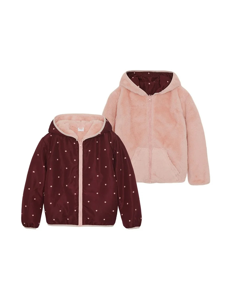 Wonder Nation Girls Reversible Faux Fur Hoodie, Sizes 4-18 | Walmart (US)