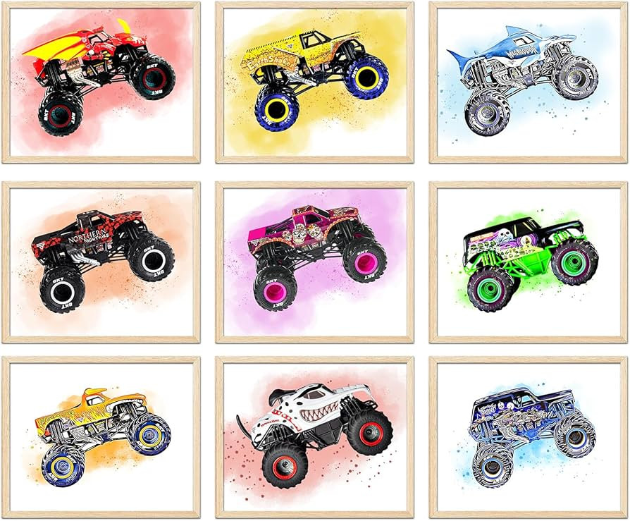 TRAMIN 9Pcs Monster Truck Wall Poster – Off-Road Racing Art Prints for Boys' Room, Playroom, or... | Amazon (US)