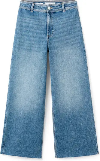 Catherin Frayed High Waist Wide Leg Culotte Jeans | Nordstrom
