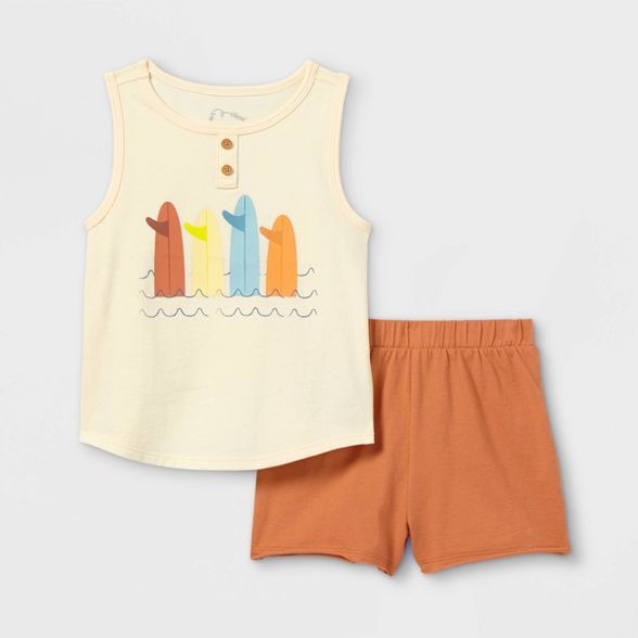 Toddler Boys' 2pc 'Surfboard' Henley Tank Top & Shorts Set - art class™ Brown/White | Target