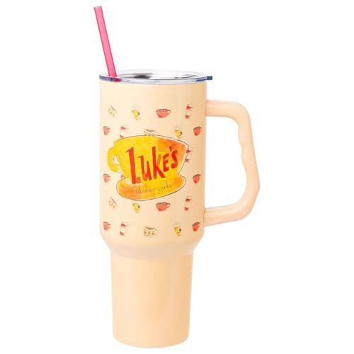 Silver Buffalo Gilmore Girls Luke's Diner Stainless Steel Tumbler with Handle and Straw, Fits in Standard Cup Holder, 40 Ounces | Amazon (US)