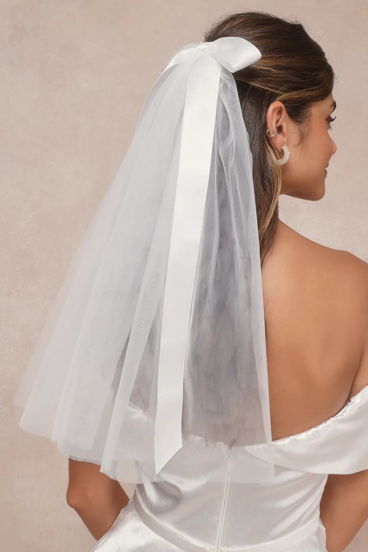 Dreamy Adoration White Satin Bow Hair Clip Veil | Lulus