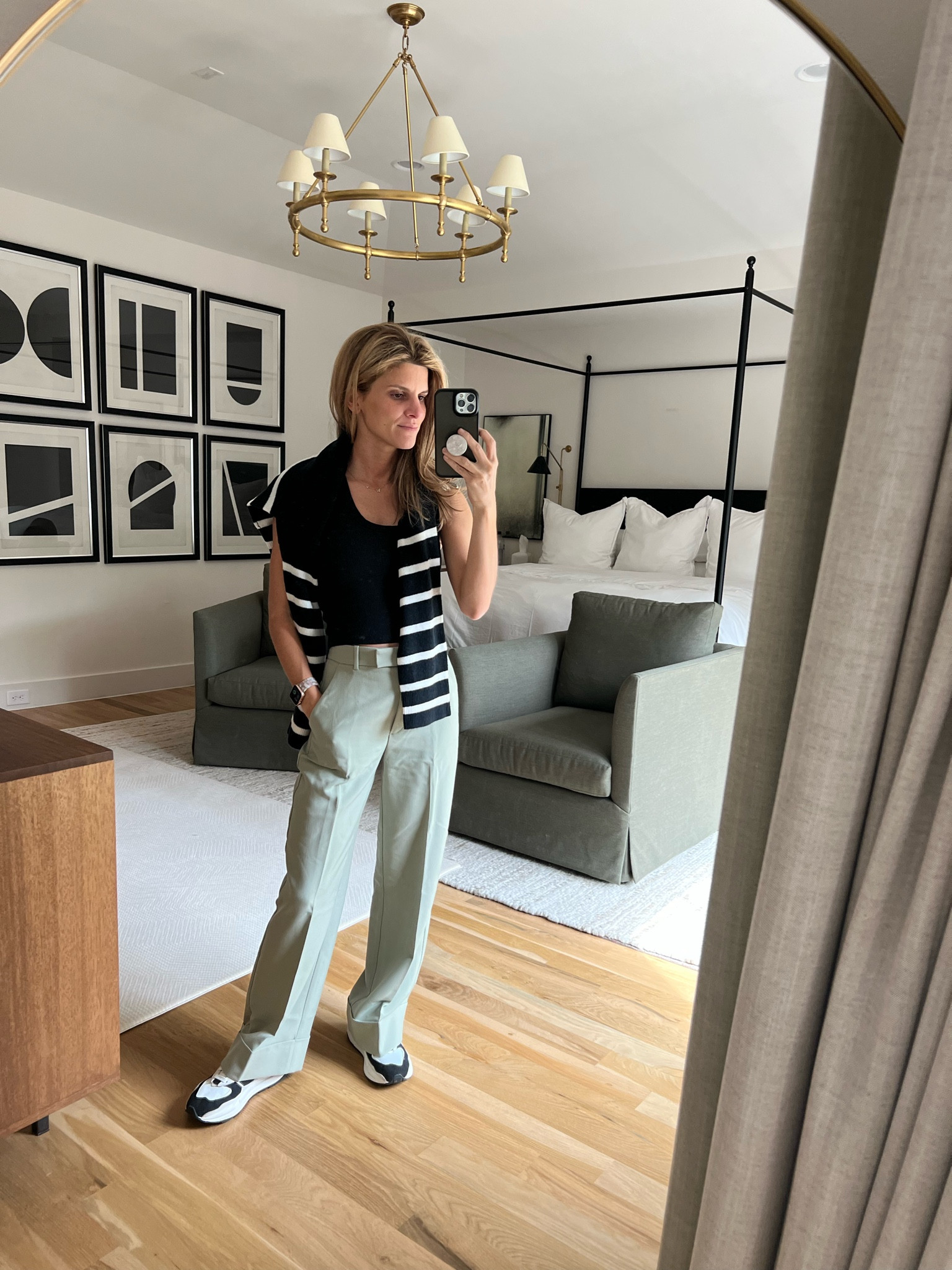 Wearing 24 short in pants and S in sweater and top