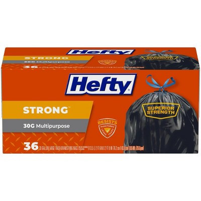 Hefty Strong Multipurpose Large Drawstring Trash Bags - 30gal/36ct: Extra Strong, Black, Polyethylene, Solid Pattern | Target