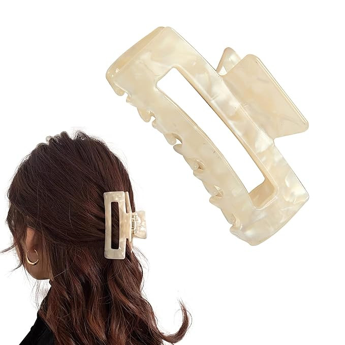 Rectangle Hair Claw Clips for Women - Non-slip Thick Hair Clips Accessories (White) | Amazon (US)