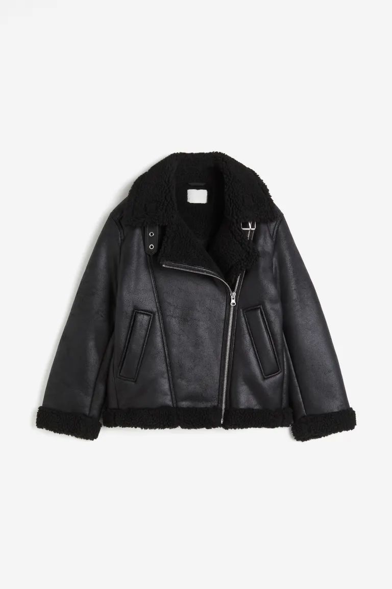 Oversized Teddy-fleece-lined Jacket - Black - Ladies | H&M US | H&M (US)