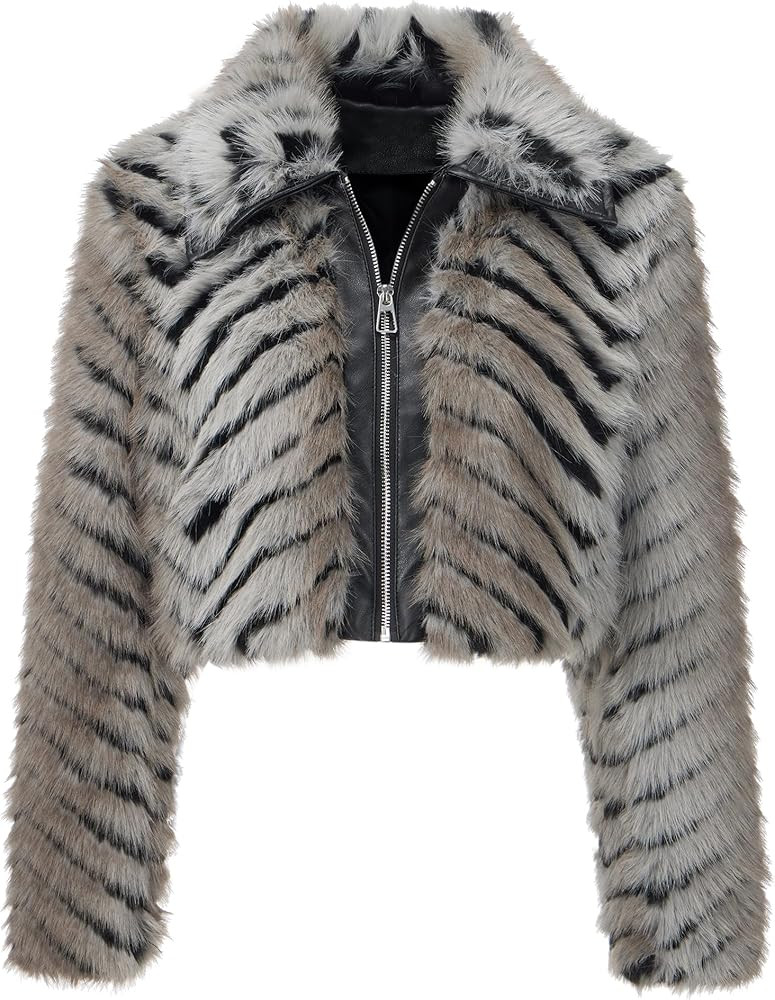 Bellivera Womens Faux Fur Leather Jacket Fleece Cropped Warm Fluffy Coat Soft Zip Outerwear | Amazon (US)