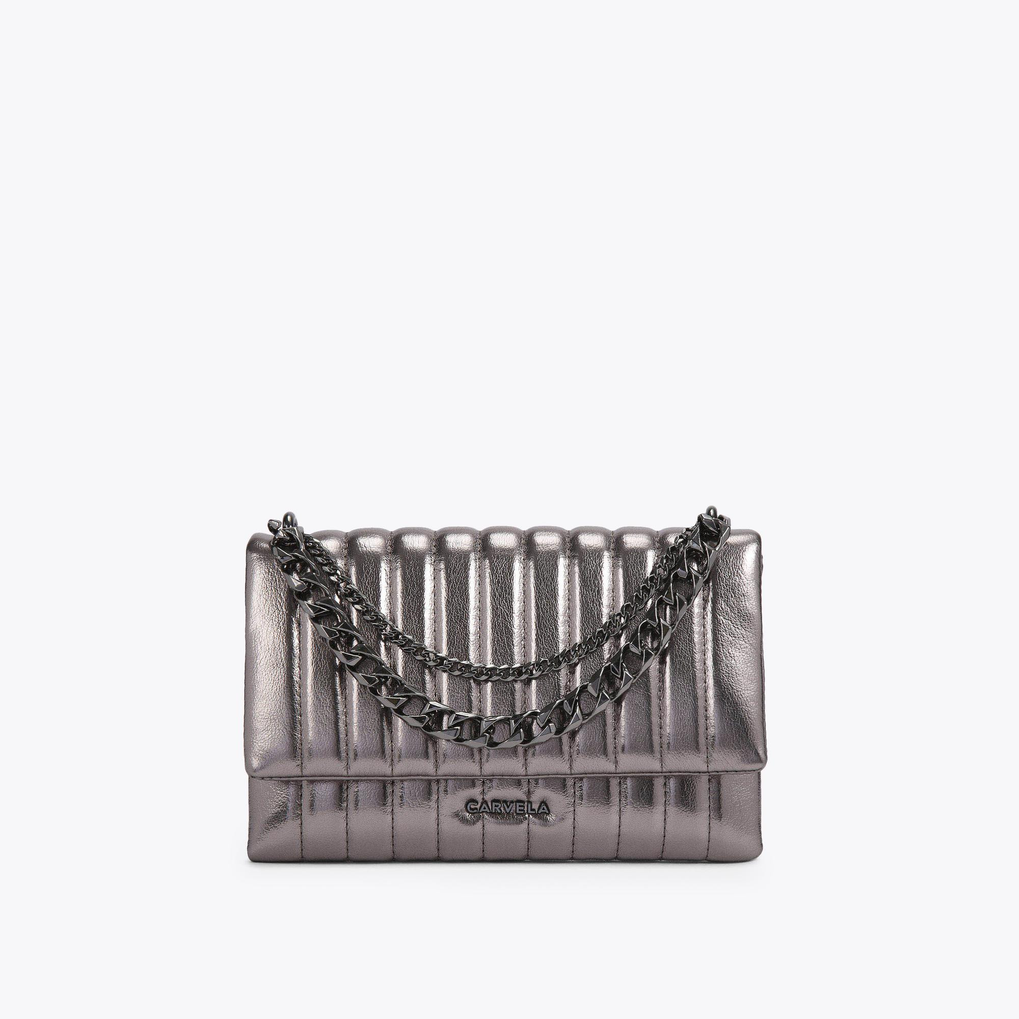 REBEL CLUTCH Silver Patent Quilted Cross Body Bag by CARVELA | Kurt Geiger (Global)