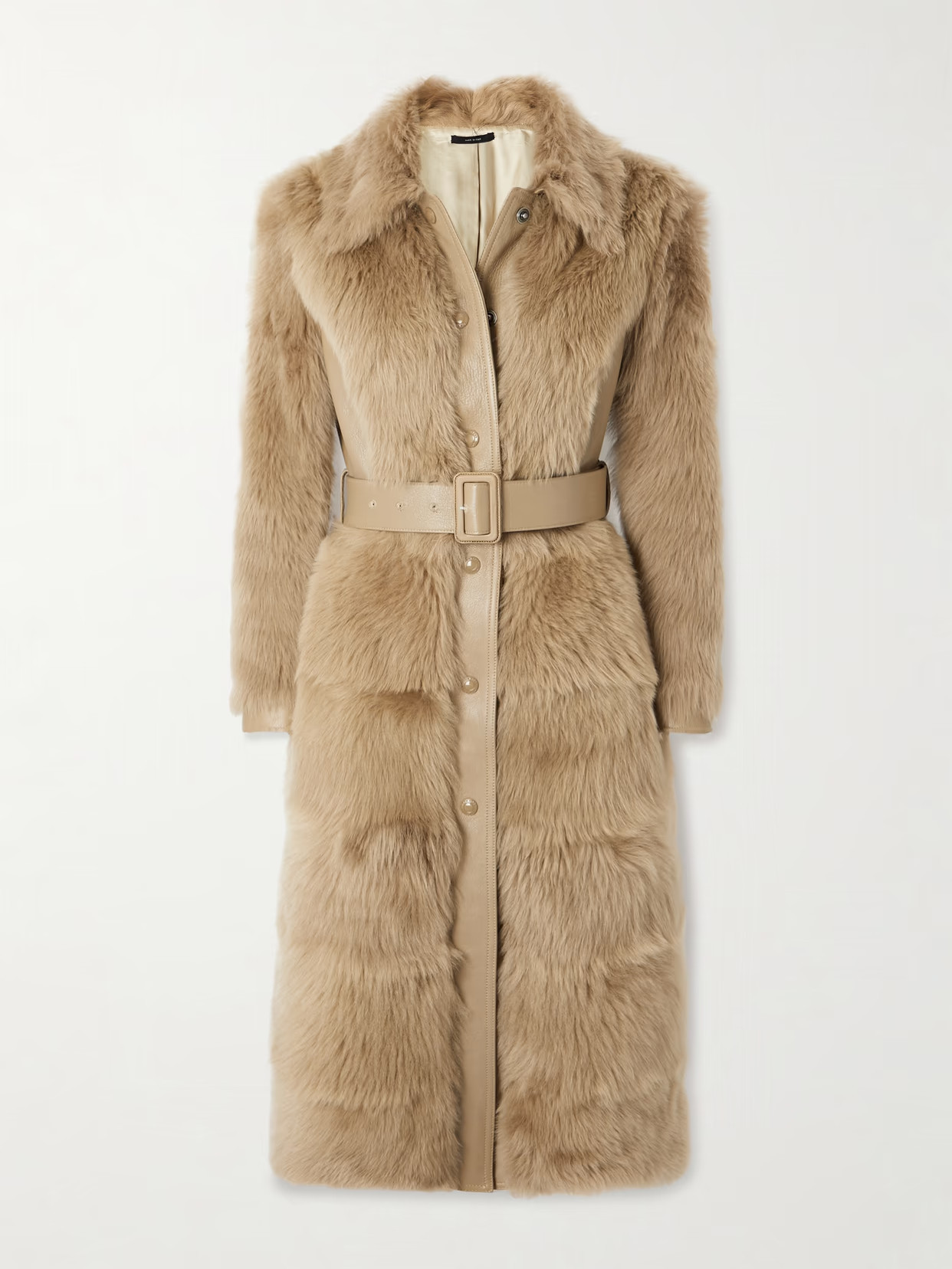 TOM FORD - Leather-trimmed Shearling Coat - Neutrals | NET-A-PORTER (US)