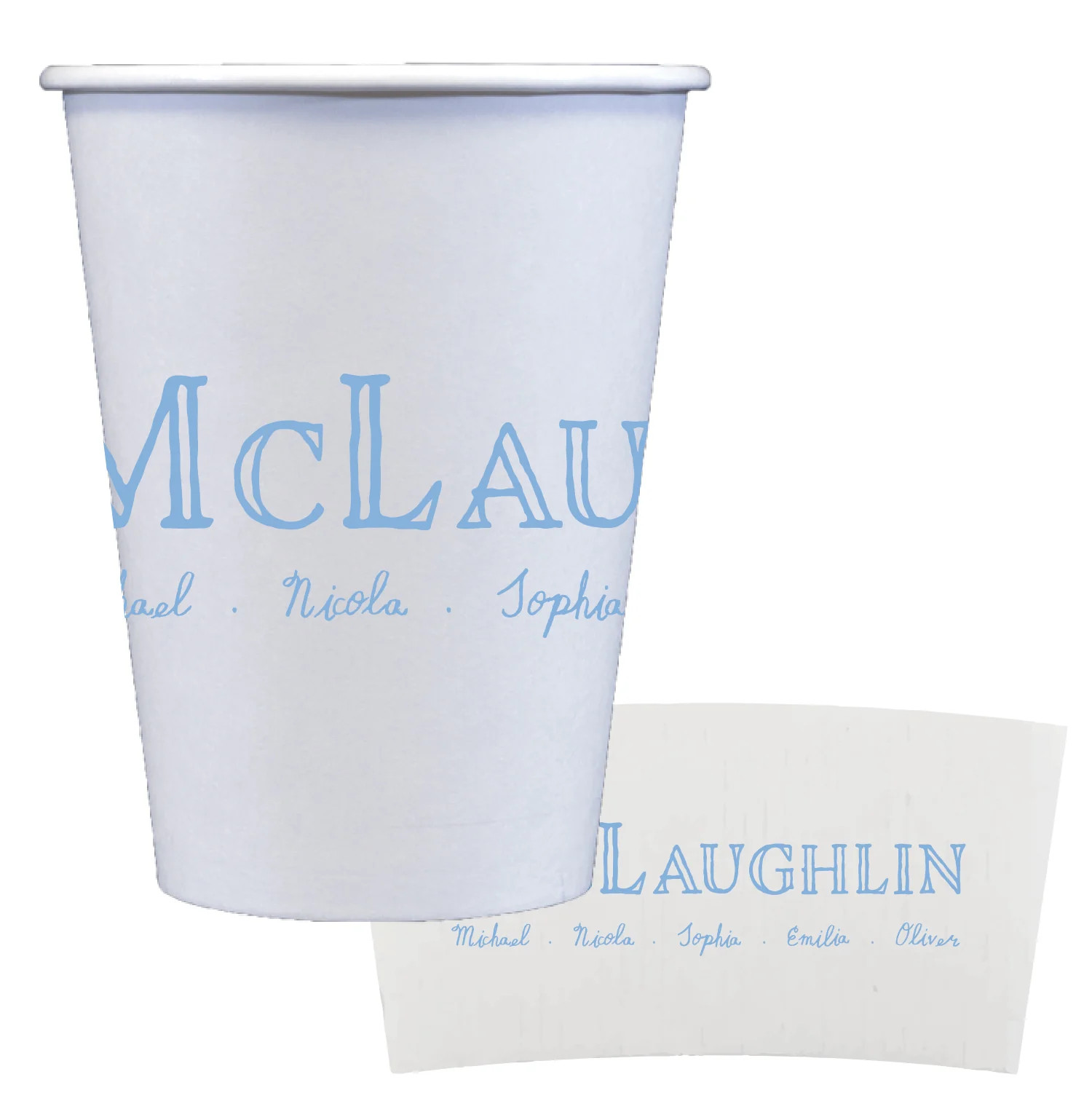 handwriting | coffee cups + sleeves | The Essential Market