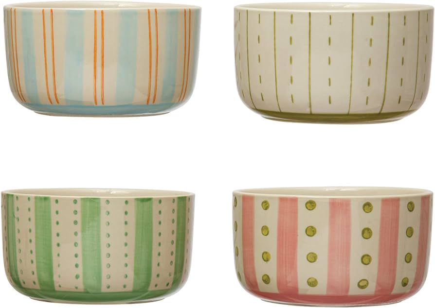 Creative Co-Op Stoneware Painted Patterns, Set of 4 Styles, Multicolor Bowl, Multi | Amazon (US)