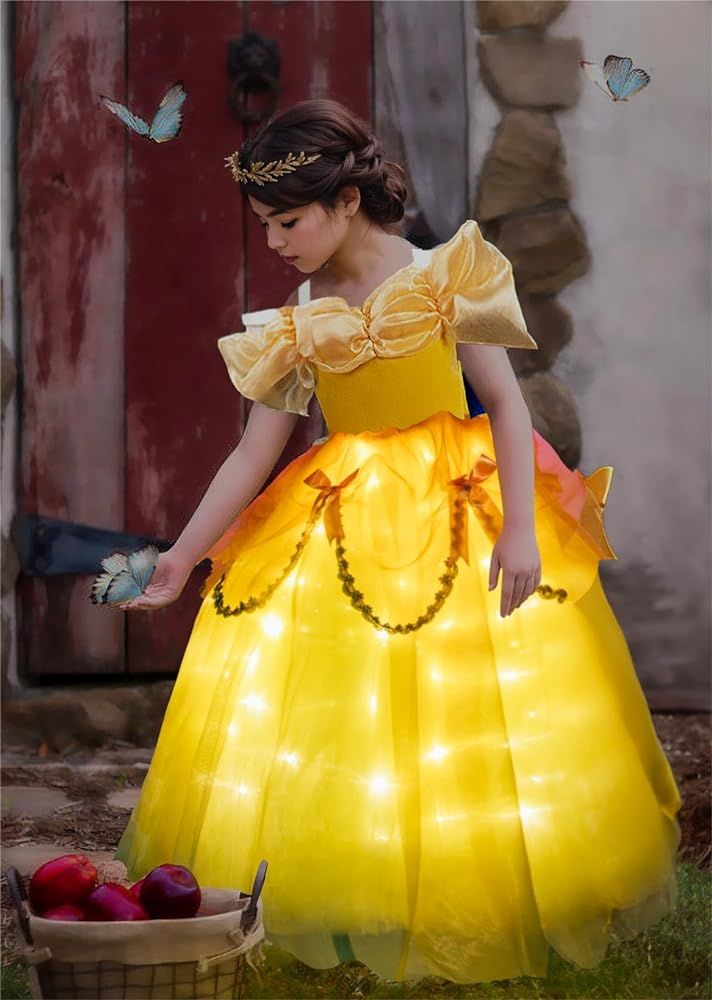 Light Up Girls Halloween Costume for Toddler Princess Dress Kid Fairy Dress Up Clothes, Pumpkin Y... | Amazon (US)