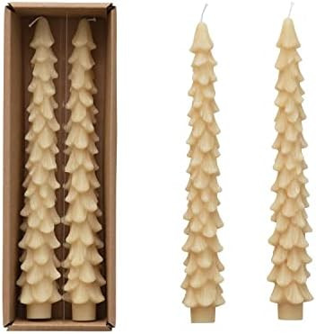 Creative Co-Op Unscented Tree Shaped Taper Candles, Eggnog Beige, Boxed Set Of 2 | Amazon (US)