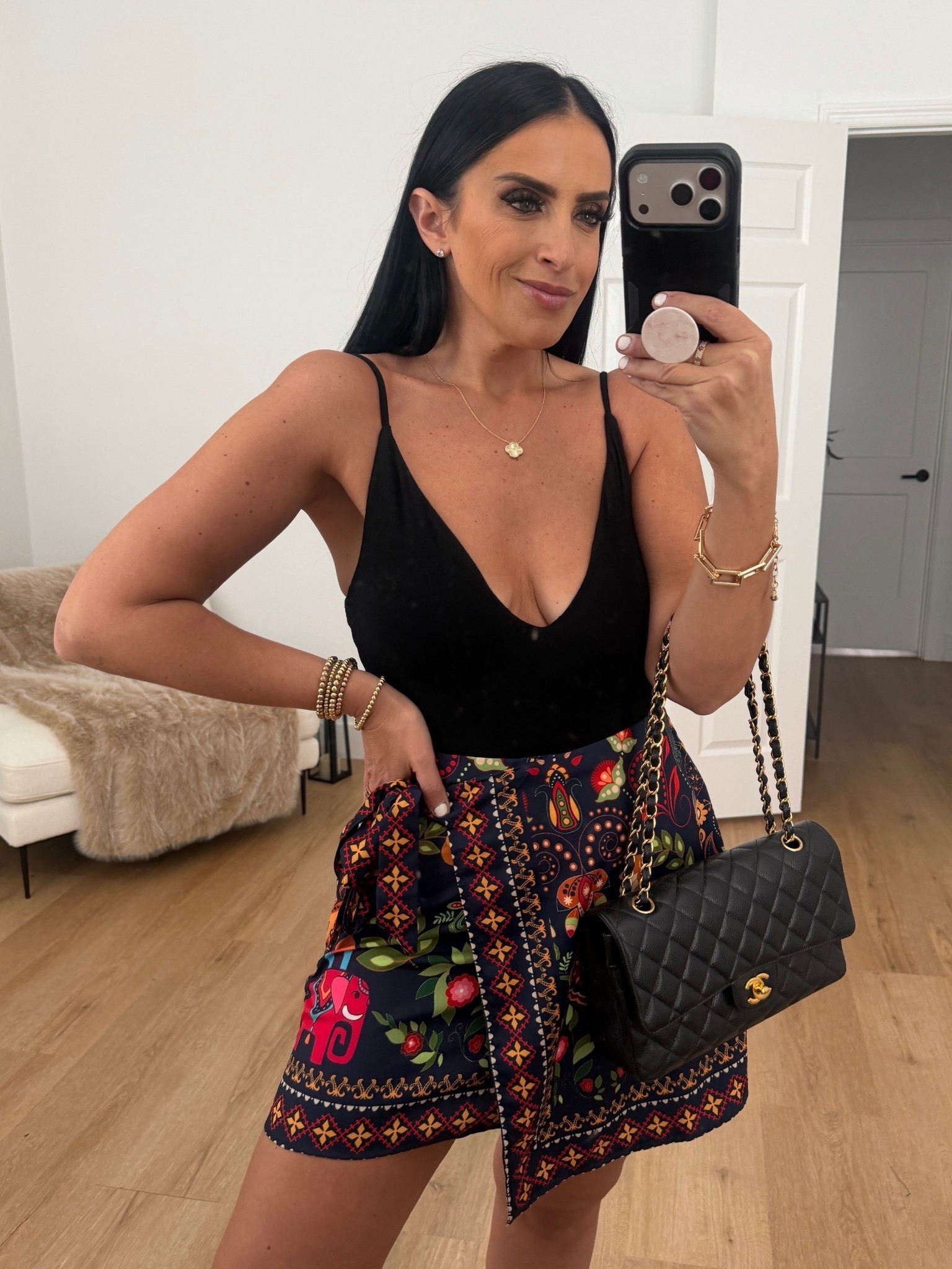 Farm Rio inspired Women's Boho Wrap Skirt Skort wearing size medium. 