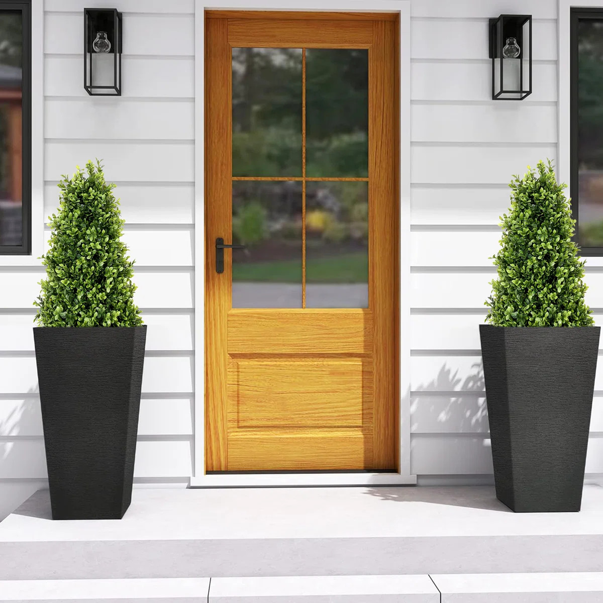 Artificial Topiary Boxwood Tree, Faux Shrub in Black Plastic Pot (Set of 2) | Wayfair North America