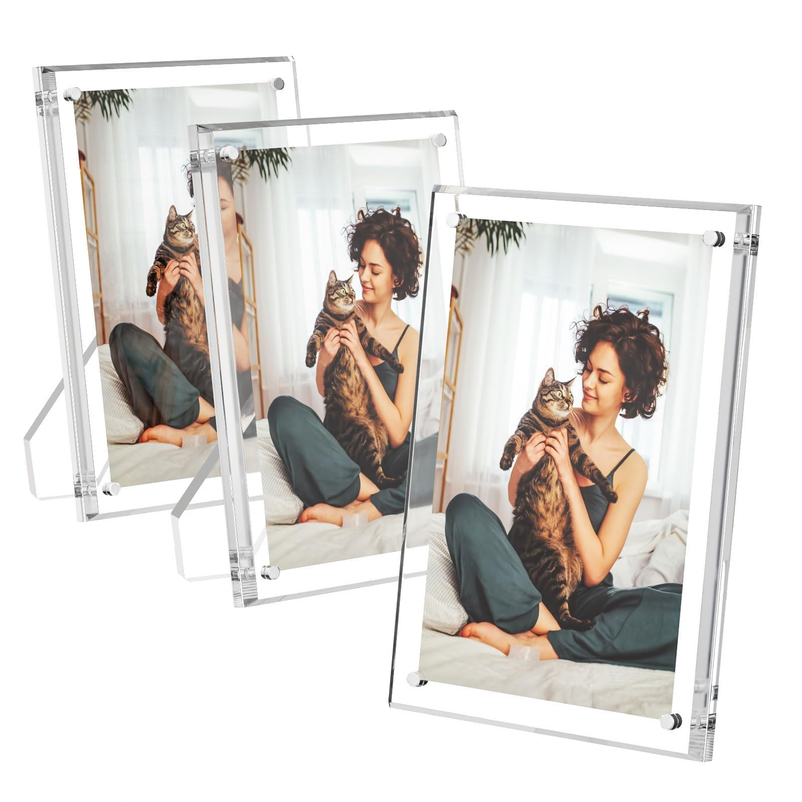 AITEE 5x7 Acrylic Picture Frames 3 Pack, Clear Picture Frames with Stand, Magnetic Frame Acrylic ... | Amazon (US)