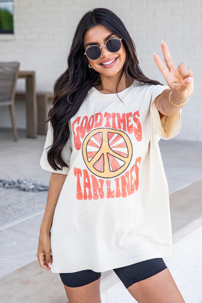 Good Times Tan Lines Ivory Comfort Color Graphic Tee SALE | Pink Lily