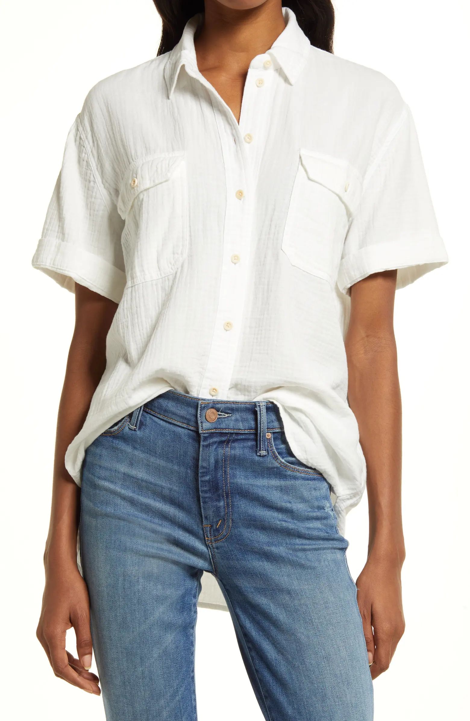 Madewell Lightspun Flap Pocket Short Sleeve Button-Up Shirt | Nordstrom | Nordstrom