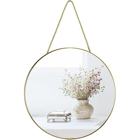 Dahey Wall Hanging Mirror Decor Gold Round Mirror with Hanging Chain for Home Bathroom Bedroom Li... | Amazon (CA)