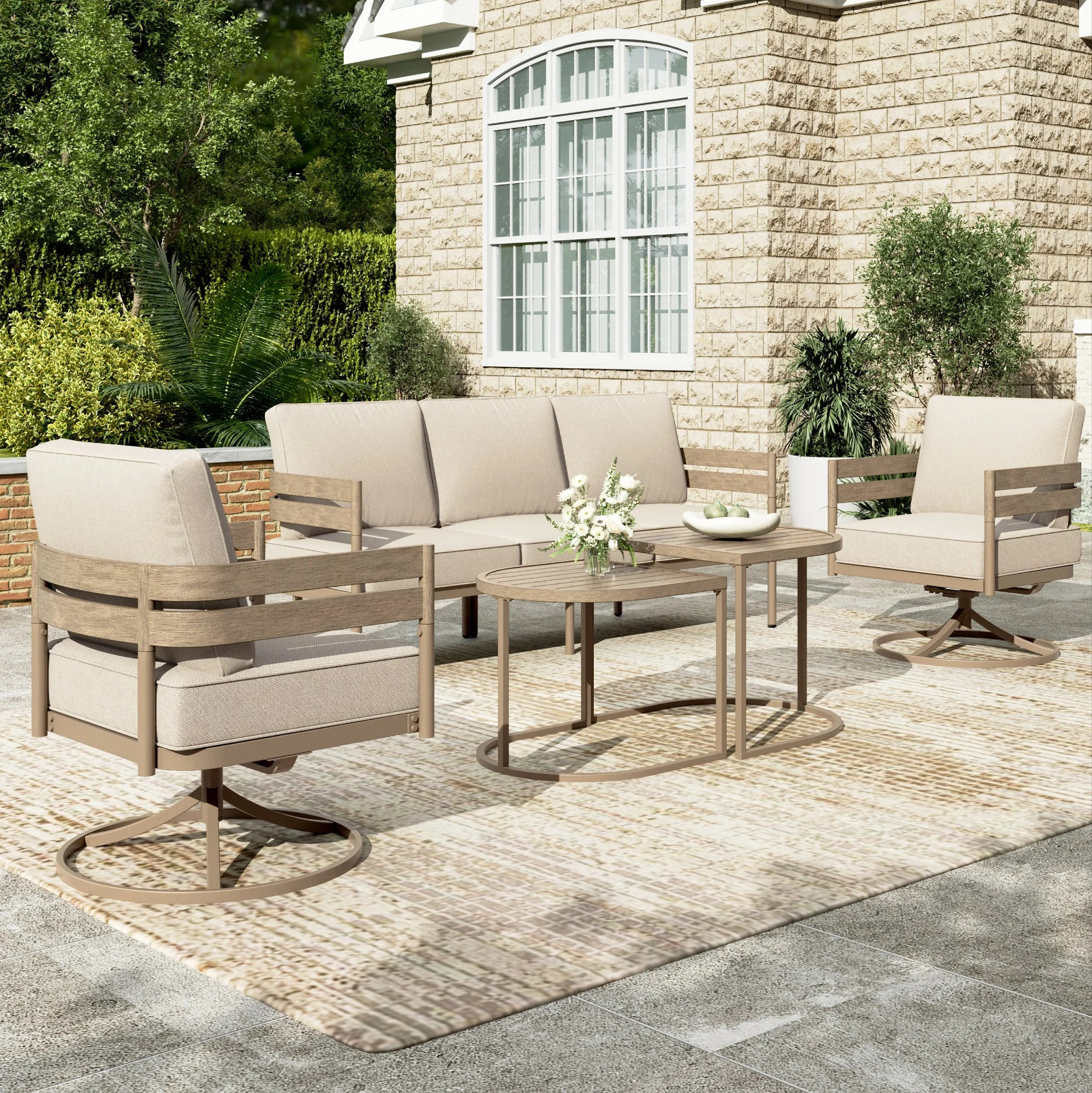 Sophia & William 5 Seat Patio Outdoor Furniture Set Wooden-like Streamlined Conversation Set with... | Walmart (US)