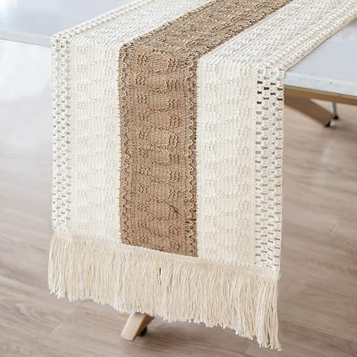 OurWarm Boho Table Runner 72 inch Macrame Table Runners for Home Decor, Cream & Brown Farmhouse T... | Amazon (US)