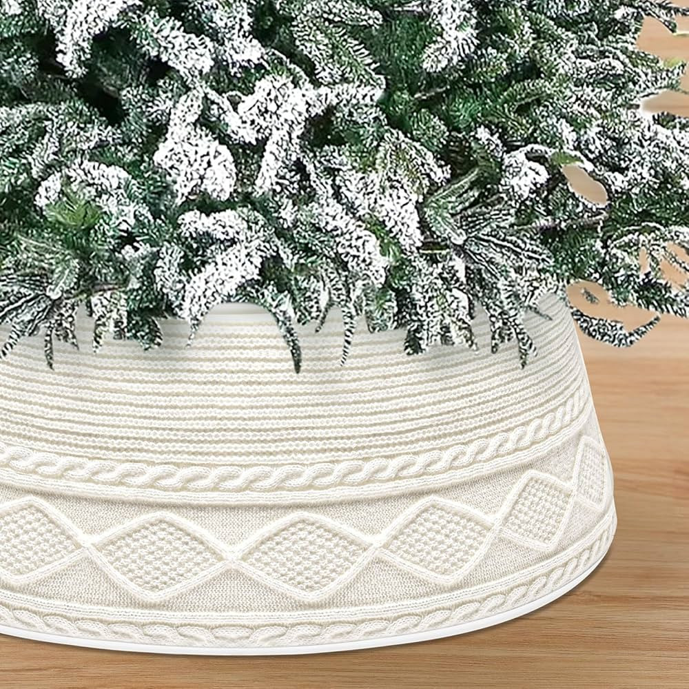 Malier Christmas Tree Collar, 30 inch Knit White Xmas Tree Collar, Christmas Tree Collars for Ati... | Amazon (US)