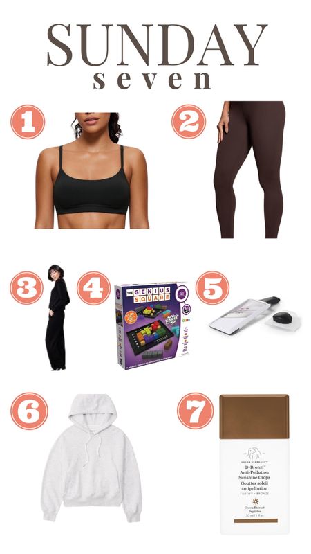 Here are seven things I’m loving lately!
1. This is my go-to sports bra lately!
2. I’m loving these new Amazon leggings! They’re align dupes and so buttery soft.
3. I was gifted this set from Body Love Basics and I love it!
4. I’ve heard such good things about this game, we just got it and I can’t wait to play it with my fam.
5. My mandolin is one of my favorite kitchen tools! Just be careful of course 🙈.
6. Still obsessed with this hoodie from Abercrombie!
7. Sometimes I’ll use a little bit of this with my moisturizer before I put on my makeup!

#LTKstyletip #LTKfindsunder100 #LTKfindsunder50