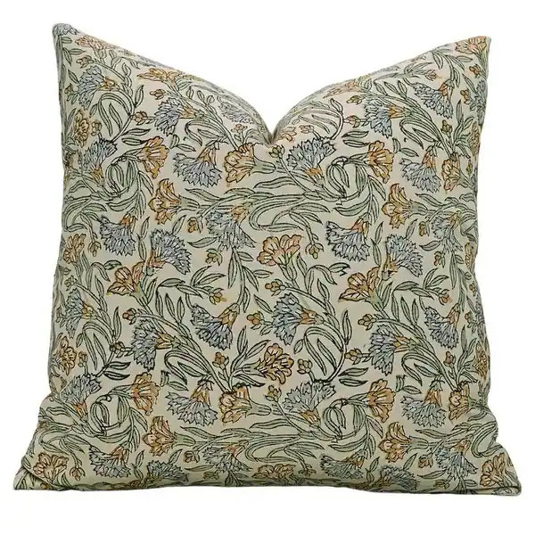 Orange Cotton Satin Block Print Pillow Cover - Thorny Stem - Bed Bath & Beyond - 42715513 | Bed Bath & Beyond