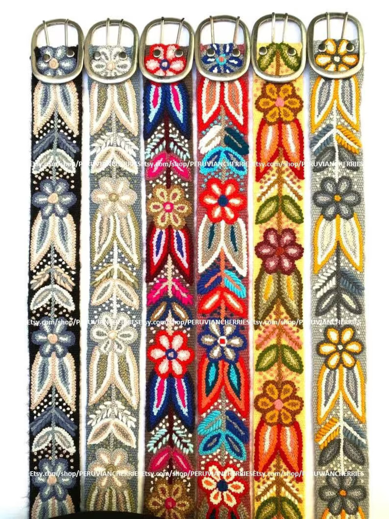 Hand Embroidered Belt Floral Colorful Peruvian Embroidered Belt Floral Ethnic Belt Boho Belt Wool... | Etsy (US)