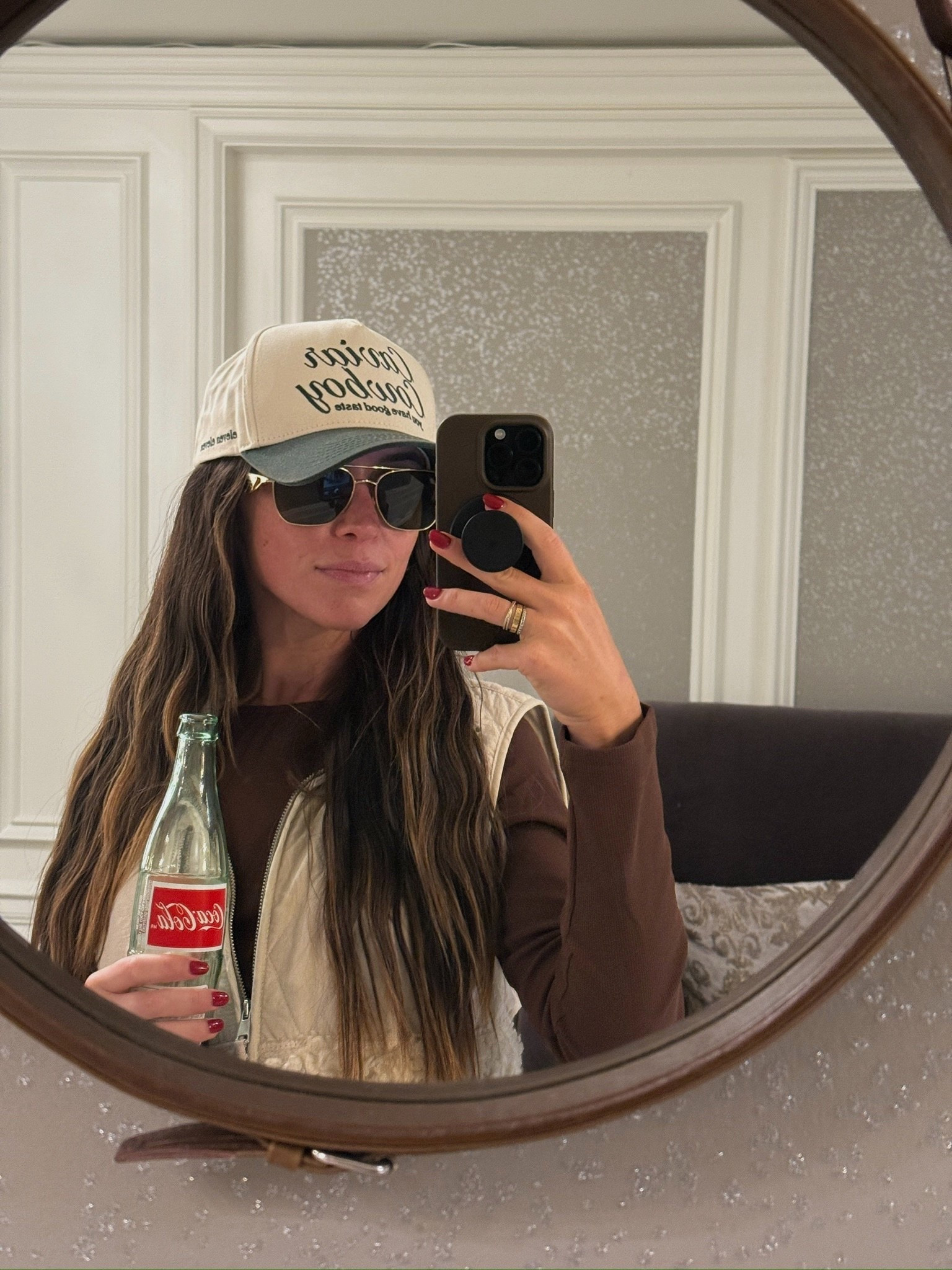 workout outfit for fall hike 🐻
ft. caviar cowboy hat and prada aviator sunglasses
linked a teddy vest similar to this one 
 


#LTKActive