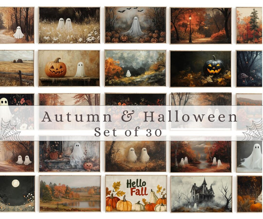Autumn & Halloween Frame TV Art Set of 30, Fall and Spooky Decor for Frame TV, Rustic Fall and Ha... | Etsy (US)