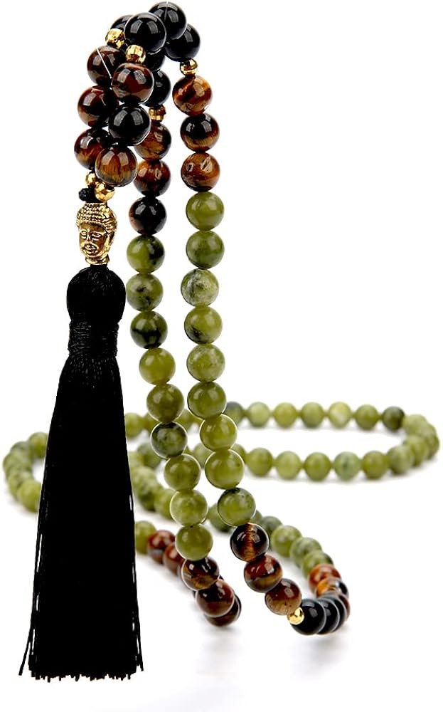 8mm Natural Stone Beads 108 Mala Beaded Necklace Meditation Yoga Prayer Jewelry Tibetan Buddha He... | Amazon (US)