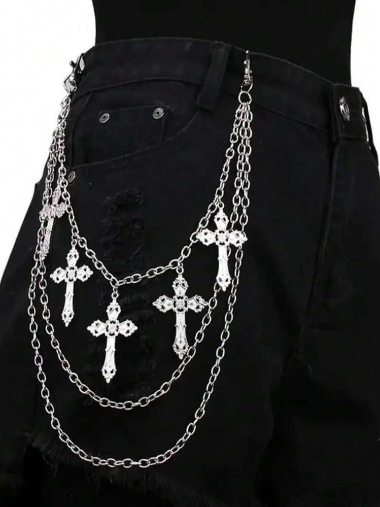 Metal Chain Waist Belt With Cross Pendant, Fashion Versatile Hiphop Skort Belt For Women, Suitable For Daily Wear Summer, School Fall, Autumn, Halloween | SHEIN