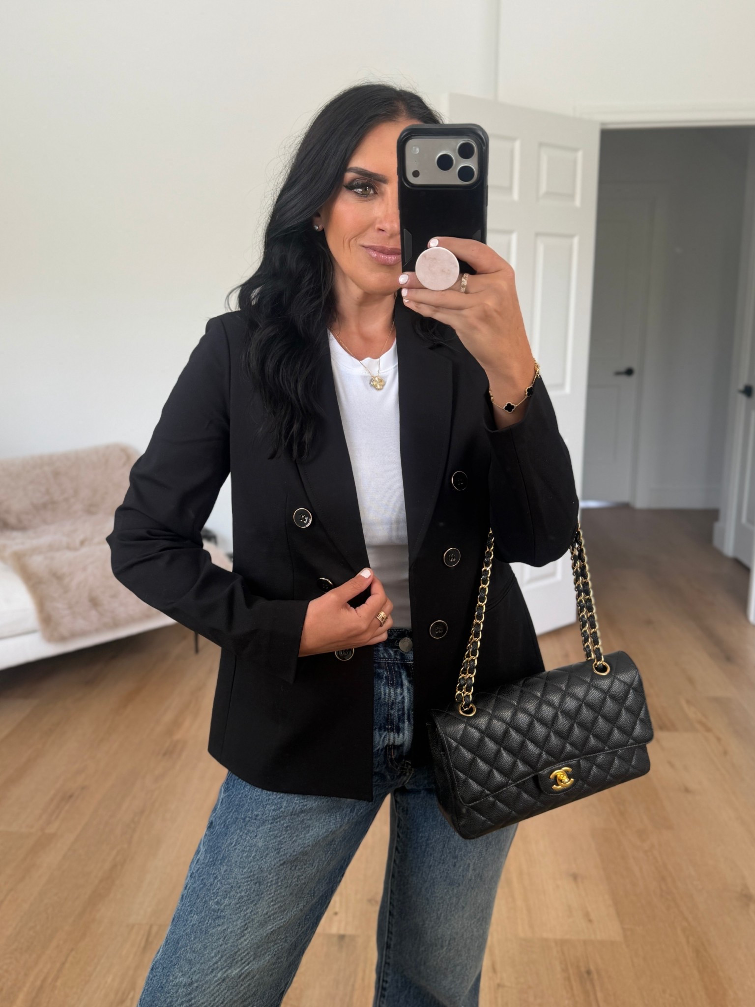 Jones New York faux double breasted blazer jacket wearing size small 