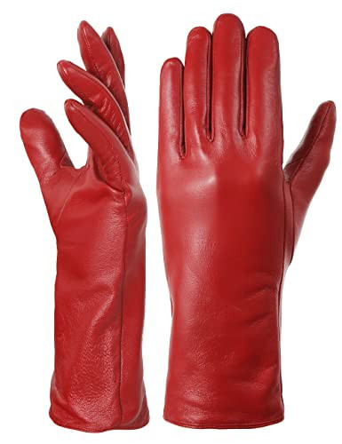 VIKIDEER Elegant Winter Black Long Leather Gloves for Women Full Touchscreen Womens Ladies Warm Lined Genuine Leather Gloves 11'' Red X-Large | Amazon (US)