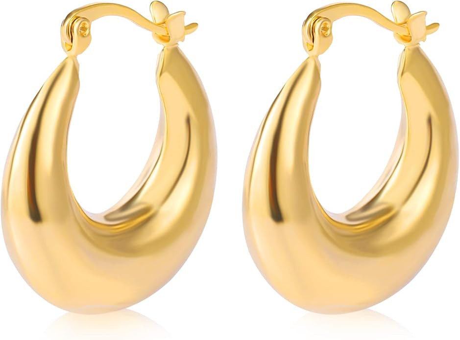 6 Pairs Gold Chunky Hoop Earrings Set for Women Hypoallergenic Thick Open Twisted Huggie Hoop Jew... | Amazon (US)