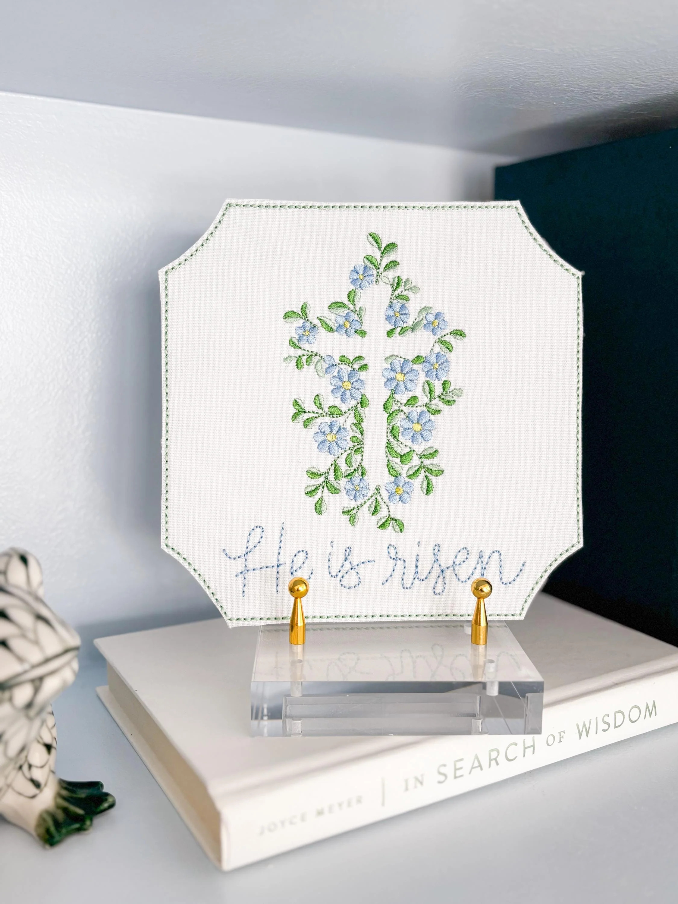 He Is Risen Embroidered Floral Cross Plaque | Sarah Slusher Designs