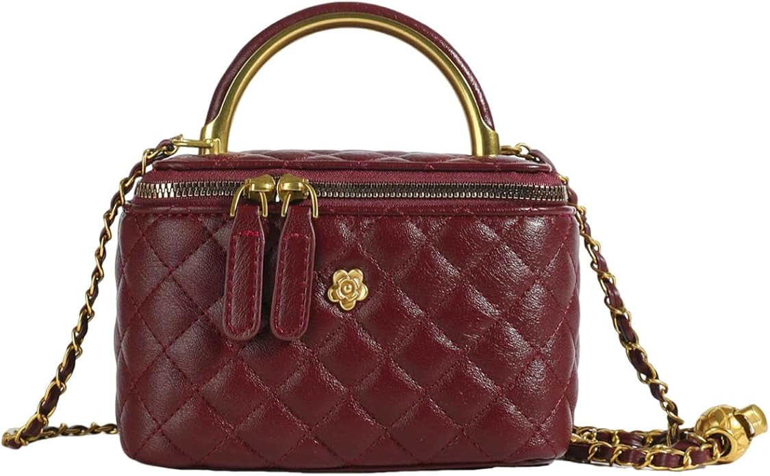 Quilted Leather Crossbody Bag with Chain Strap Women's Top Handle Bucket Square Box Bag for Women | Amazon (US)