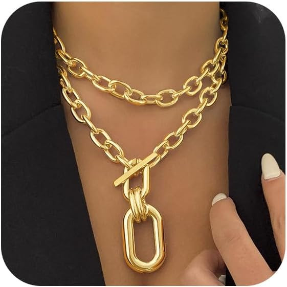 Jovono Chunky Choker Necklaces Layered Necklace Chain Punk Thick Necklace Accessories for Women | Amazon (US)