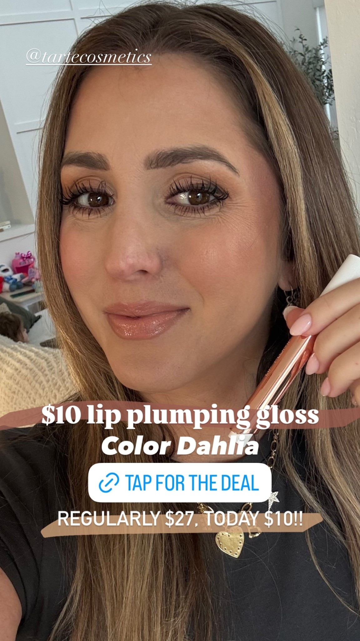 $10 lip plumping gloss  Color Dahlia @tartecosmetics  REGULARLY $27, TODAY $10!!