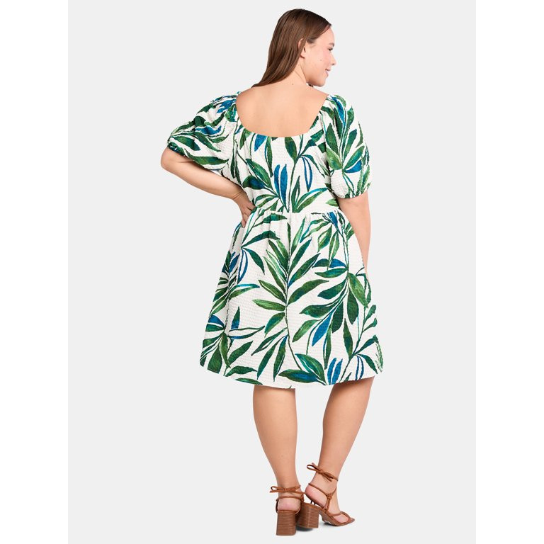 Time and Tru Women's Puff Sleeve Mini Dress, Sizes XS-XXXL | Walmart (US)