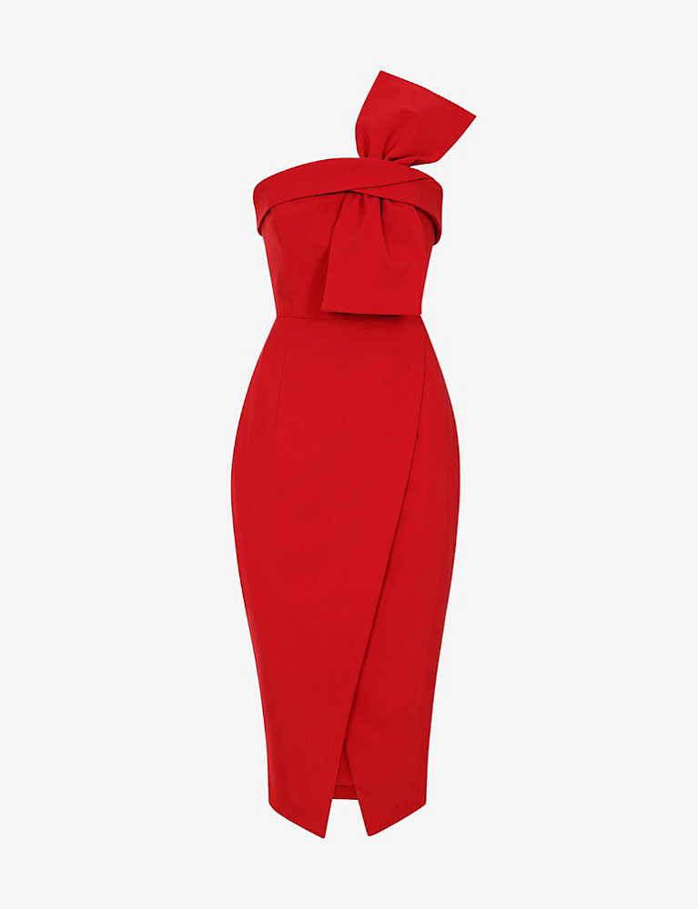 LAVISH ALICE Emily bow-detail stretch-crepe midi dress | Selfridges
