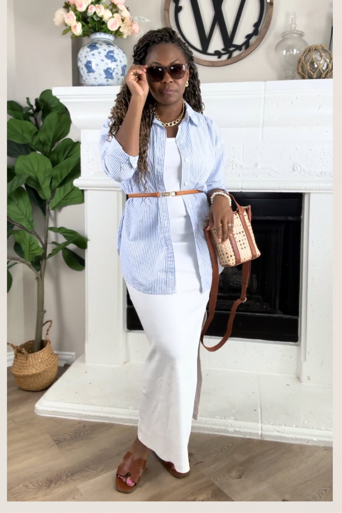 Casual chic outfit inspo 

Classy, summer outfit, spring outfit, mom style, over30, black fashion, tank dress, white dress, brown belt, brown sandals, striped button down outfit 

#LTKTravel #LTKWorkwear #LTKOver40