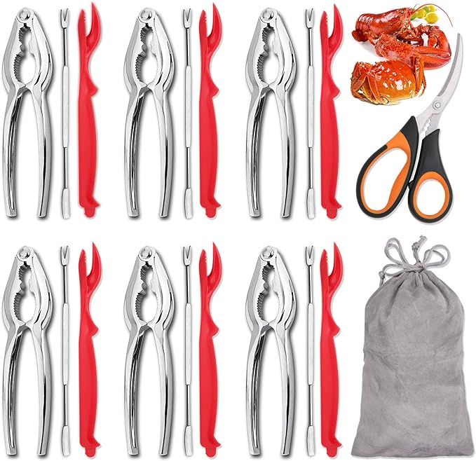 Hiware 19-piece Seafood Tools Set includes 6 Crab Crackers, 6 Lobster Shellers, 6 Crab Leg Forks/... | Amazon (US)