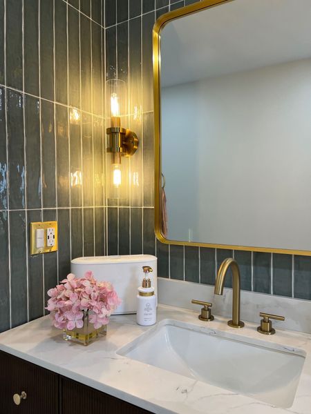 Beautiful home decor ideas! 
Rectangular aluminum framed wall mount bathroom vanity mirror in gold 



#liketkit 


#LTKhome