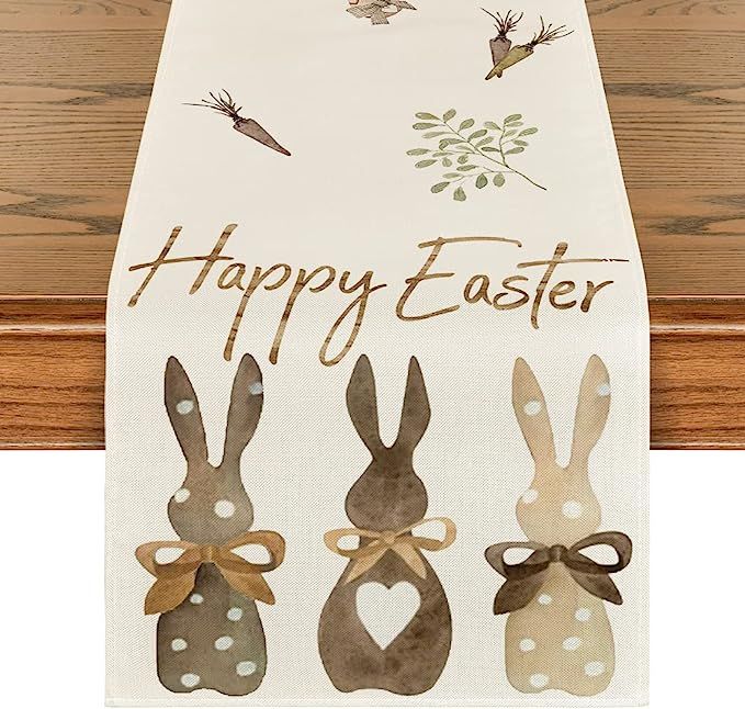 Artoid Mode Carrots Rabbit Bunny Happy Easter Table Runner, Spring Summer Seasonal Holiday Kitche... | Amazon (US)