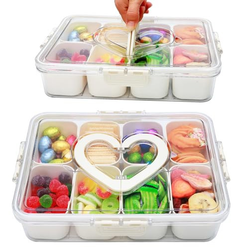 2 Pack Snackle Box Container,snack box-Divided Serving Tray with Lid and Handle with 8 Compartment,Portable Snack Serving Platters Reusable Storae Organizer for Fruits,Nuts,Candy,Party,Picnic | Amazon (US)