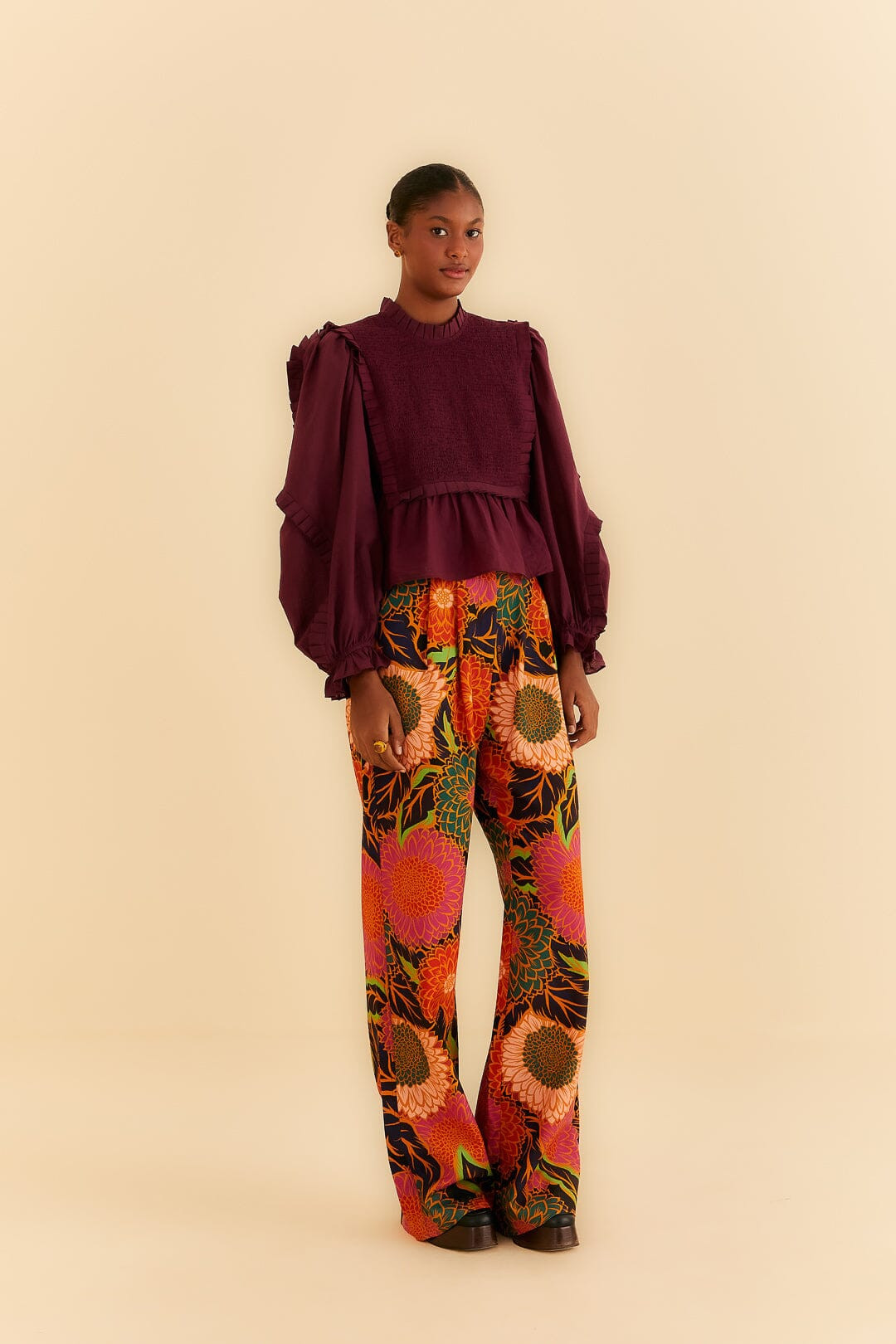 Black Vintage Garden Low Waisted Pants | FarmRio (US)