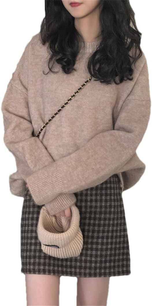 Bollrllr Women Sweaters Solid Pullovers Crew Neck Long Sleeve Top Knitwear Loose Jumpers | Amazon (US)